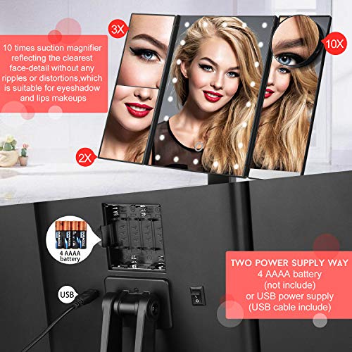Vanity Mirror, FITNATE 21 LED Brighter Hollywood Mirror, 10X 3X 2X 1X Magnification & 180 Degree Rotation, Touch Screen Control Button with 2 Power Supply Modes USB Port & 4AAA Battery,Gift Card - Thumbnail 7
