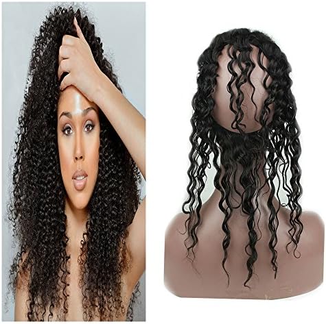 Yiya Hair 8A Brazilian Human Virgin Hair 13"x4" Lace Frontal Back with 22"x4" Elastic Band Free Part 360 Lace Frontal Closure Natural Hairline Kinky Curl 10"