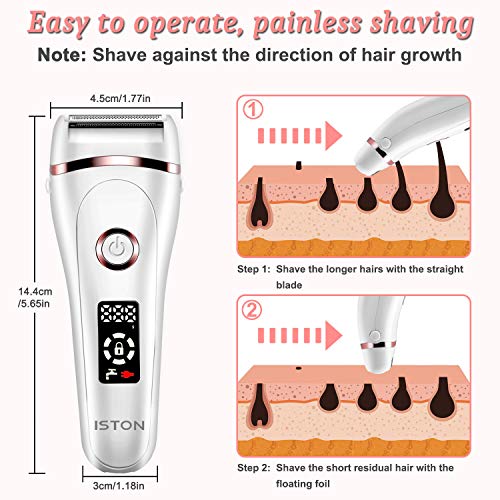 Electric Razor for Women, ISTON Rechargeable Wet and Dry Painless Lady Shaver Body Hair Remover for Face Legs Underarms and Bikini Trimmer Cordless Waterproof Hair Shaver with LED Battery Life Display