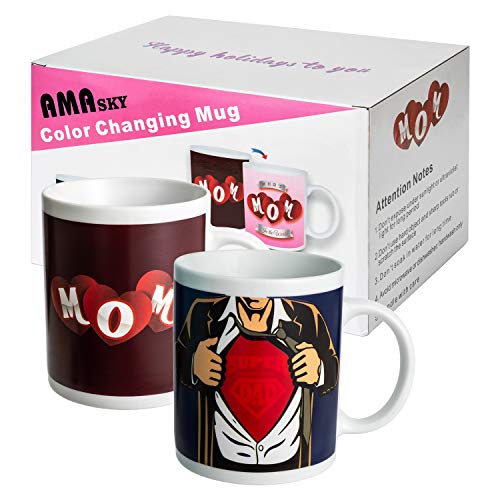 Coffee Mugs,AMASKY Color Changing Mug,Heat Sensitive Magic Art Cup,Large Coffee Tea Plum Blossom Porcelain Mugs, Great Gift for Mom & Dad in Mother's Day or Father's Day and Christmas(A Pair in Pack).