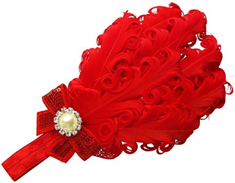 Moleya Baby Girls' Hair Band Clip with Stretchy Headband and Feather (Red)