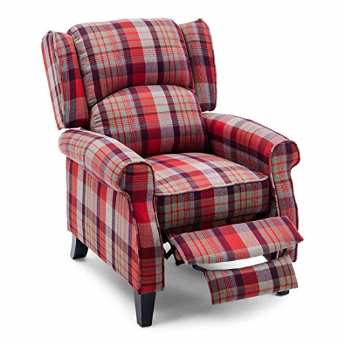 More4Homes EATON WING BACK FIRESIDE CHECK FABRIC RECLINER ARMCHAIR SOFA
