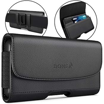 Bomea iPhone Xs Max Holster, iPhone 8 Plus 7 Plus Belt Clip Case, Premium Leather Holster Pouch Case with ID Card Holder for Apple iPhone Xs Max/6s Plus/7 Plus/8 Plus (Fit w/Phone Case on) Black