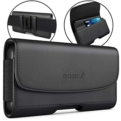 Galaxy S6, S6 Edge S 7 S7 S8 Belt Clip Case, Bomea Black Leather Case with Clip Holster Carrying Pouch for Galaxy S8 S6 S7 S 6 Edge with Otterbox Lifeproof Battery Case On, Wallet/ID Card Holder