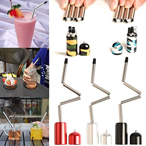 Liqiqi Collapsible Reusable Straw Keyring Foldable Metal Stainless Drinking Straw with Portable Case for Travel/Outdoor/Household (B)