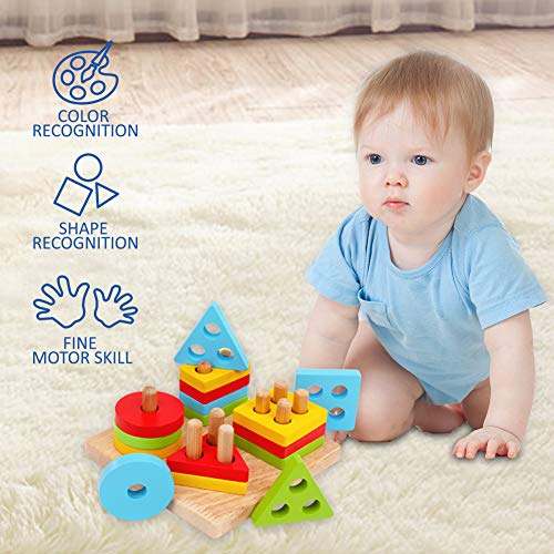 image for WOOD CITY Wooden Sorting & Stacking Toys for Toddlers, Educational Sha
