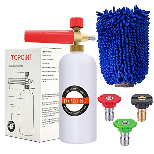 Topoint Foam Cannon Car Wash Mitt and 3 Washer Nozzle, Car Wash Cleaning Kit, 1 Liter Bottle Snow Foam Lance with 1/4" Quick Connector Foam Blaster for Pressure Washer Gun (Style A) - Thumbnail 7