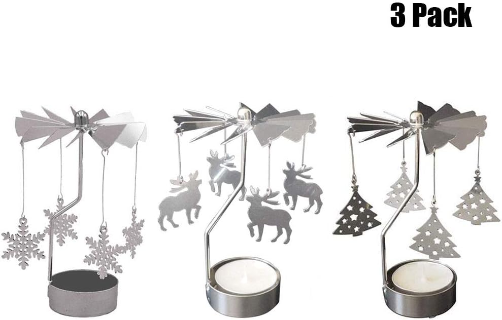 Olanzh Spinning Tea Light Holder 3pcs Metal Rotating Candle Holder Christmas Metal Candlesticks Snowflake Reindeer Xmas Tree Design For Wedding Event Christmas Home Kitchen Cjp Org In