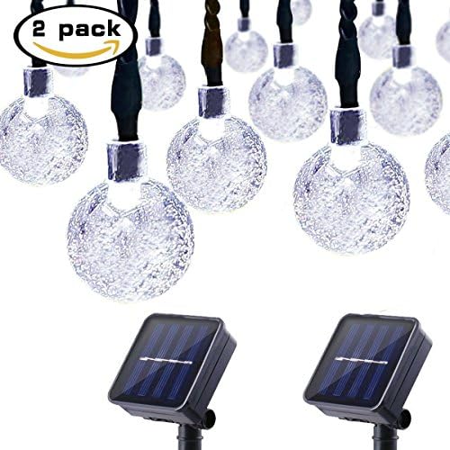 AMZWORLD Solar Powered Globe String Lights 2 Pack 30 LED (19.7ft) Crystal Ball Christmas Fairy Light for Outdoor Indoor Xmas Tree Garden Path Patio Home Lawn Holiday Wedding Party Decor (White)
