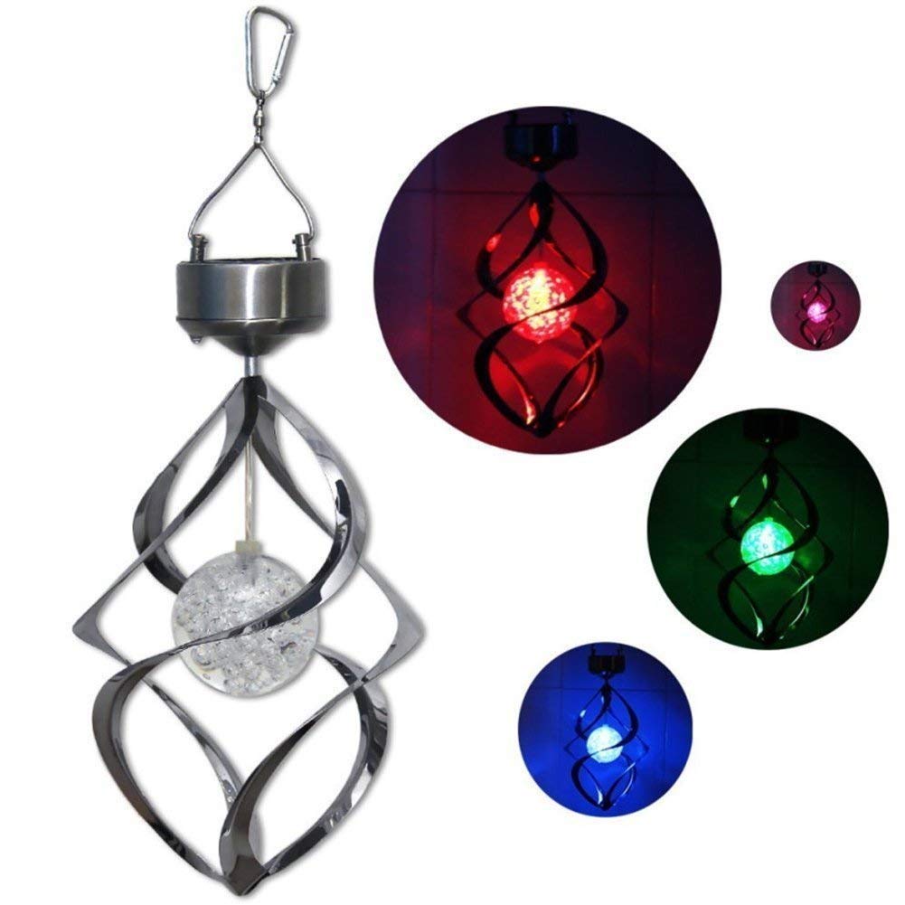 MEIO Solar Energy Powered Home Wind Chimes Light, Outdoor Crystal Color Changing Spinner, Solar Powered LED Wind Spinner Light