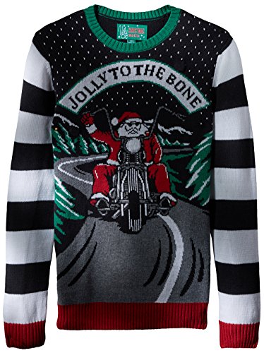 Ugly Christmas Sweater Men's Light-up-Jolly To The Bone, Black, XL