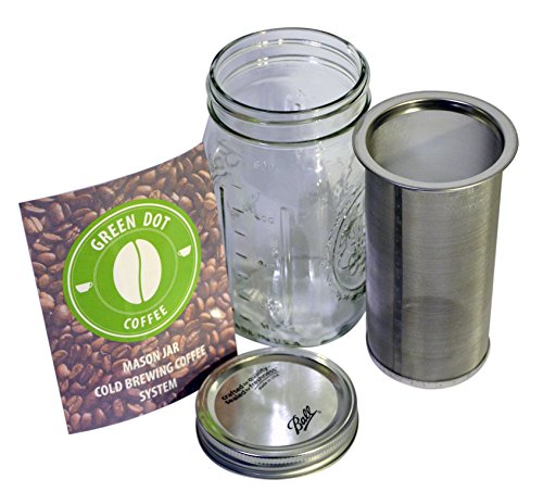 1 qt. Cold Brew Coffee Maker and Mason Jar Carafe with Stainless Steel Cold Brew Coffee Filter - Dishwasher safe - Eco Friendly - Iced Coffee Maker