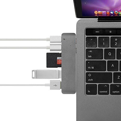 USB C Hub Adapter compatible MacBook Pro 2016/2017 13" 15", Type C Hub With Thunderbolt 3,USB-C 10GB/s Data, 2 USB 3.1 Ports,TF/SD Card Reader (Gray)