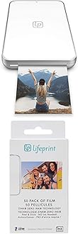 LifeprintUltra Slim 2x3 Photo and Video Printer for iPhone and Android, White (LP007-3) with Lifeprint 50 pack of film for Lifeprint Augmented Reality Photo AND Video Printer
