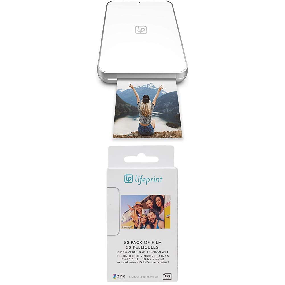 LifeprintUltra Slim 2x3 Photo and Video Printer for iPhone and Android, White (LP007-3) with Lifeprint 50 pack of film for Lifeprint Augmented Reality Photo AND Video Printer
