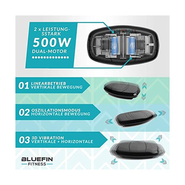 Bluefin Fitness Dual Motor 3D Power Vibration Plate | Oscillation, Vibration + 3D Motion | Huge Anti-Slip Surface…