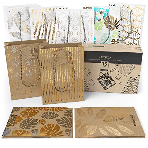 image for ARTEZA Gift Bags, Set of 18pcs (9 Mixed Designs, 2 pcs Each Design), P