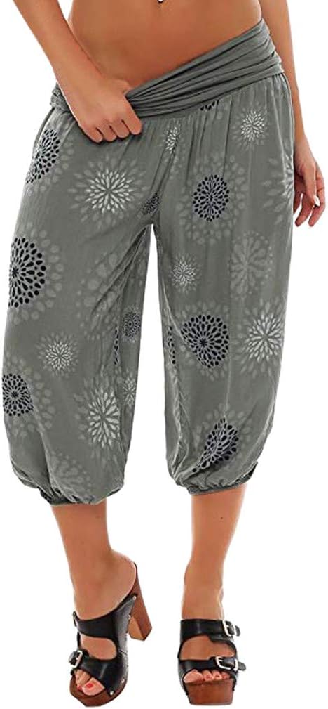 Pervobs Women Pants, Big Promotion! Women Casual Elastic Waist Boho Pants Harem Check Baggy Wide Leg Sports Yoga Capris