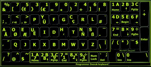 GLOWING FLUORESCENT PROGRAMMER DVORAK NEW KEYBOARD LABELS