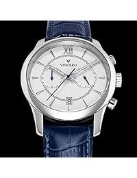 Reloj de lujo para hombre Vincero Bellwether con correa de cuero. Reloj cronógrafo de 43 mm. Movimiento de cuarzo japonés.