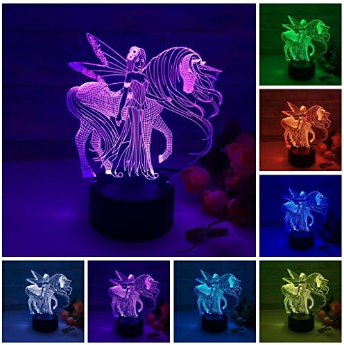 Unicorn Girl 3D Illusion Lamp LED Night Light,7 Color Change Press Switch Desk Decoration Lamps Birthday Xmas Lights Gift with Acrylic Flat & ABS Base & USB Cable (Unicorn Girl)