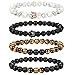 Thunaraz 4pcs Couples Bracelets for Him and Her CZ Crown Queen Beads Bracelet 8mm Lava