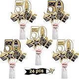 Blulu 50th Birthday Party Decoration Set Golden Birthday Party Centerpiece Sticks Glitter Table Toppers Party Supplies, 24 Pack (50th Birthday)