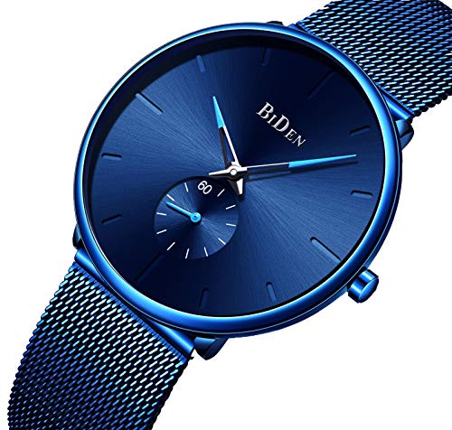 Unisex Blue Minimalist Men's Watches Quartz Analog Fashion Casual Stainless Steel Mesh Band Wristwatch