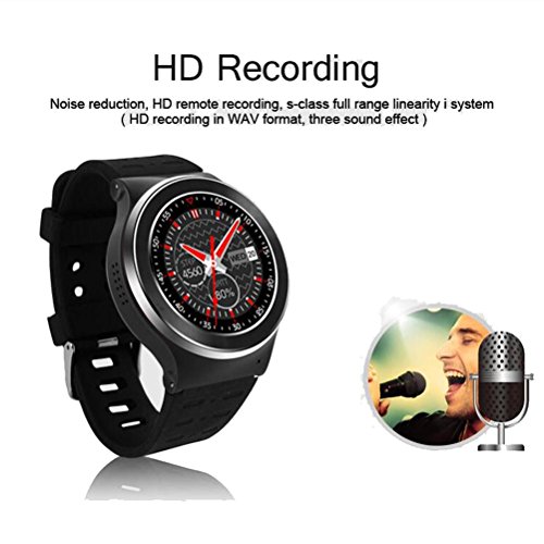 L@YC New Android 5.1 OS 3G Smart Watch Phone Nano SIM Card 1.3" OLED Screen 1.3GHz Quad Core CPU GPS Pedometer HD Camera Heart Rate Smartwatch, Black - Thumbnail 4