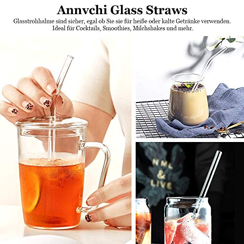 Glasstrohhalme Wiederverwendbar 16 Stück - 6 Gerade Glas Strohhalme und 6 Gebogene Strohhalme Glas 21,5 cm mit 4 Reinigungsbürsten, Geeignet für Bubble Tea, Slush, Cocktail, Säfte – Bild 5