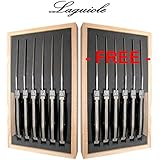 Buy 6 Steak Knives + get 6 FREE ! - LAGUIOLE Picasso Black - in HEAVIER 25/10 Stainless Steel - Blade: 2.5 mm + Smooth + Very Sharp (Perfect Steak/Pizza Knife) - Exclusive Quality Dark Color Steak Cutlery Table Flatware Setting for 6 People - Direct From France