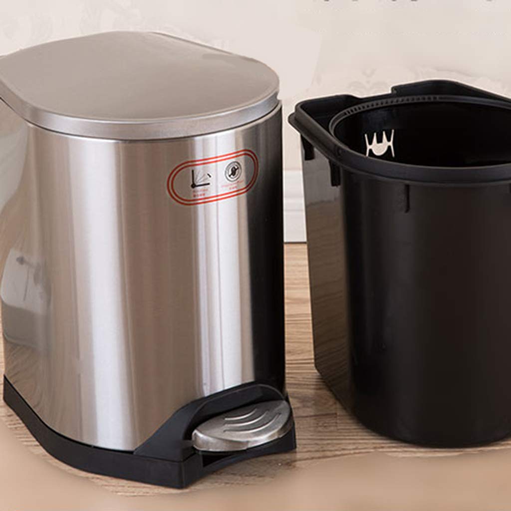 Stainless Steel Step Pedal Garbage Bin,Step Trash Can,Household Garbage Can with Inner Bucket