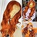 EVLYNN Hair Lace Front Wigs red brown Synthetic orange Loose Wave Wigs Heavy Density Glueless Long Lace Wigs for Women Synthetic Wig (24 Inch Orange Red brown Wavy Lace Front Wig)