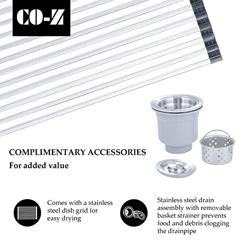 CO-Z Deep Stainless Steel Home Kitchen Single Bowl Sink, 18 Gauge Modern Undermount Drop-in Farmhouse Kitchen Sink w/Strainer and Dish Drying Rack 28" X 18" X 9"