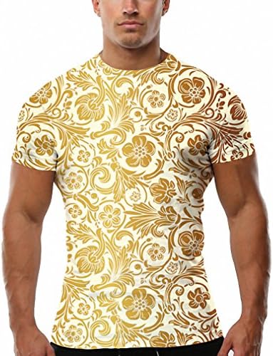 Luxury T Shirt Mens Gold Flower T-Shirt Clothing 3d Print Tshirt Lycra Summer Slim Short Sleeves Palace Hip 3d T shirt XXXL