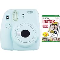 Fujifilm instax Mini 9 Instant Camera (Ice Blue) with Film Twin Pack Bundle (2 Items)