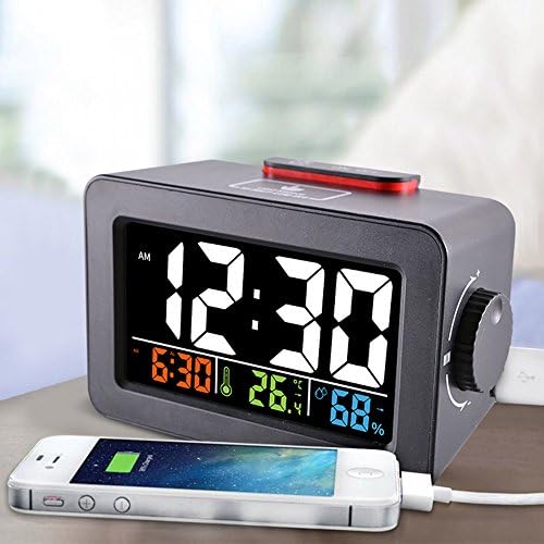 AIAI USA Alarm Clock Charger, Digital Alarm Clock for Bedroom, with USB Charging Port for Cell Phone and Snooze/Dimmable/Battery Backup Function (Black) (Black)