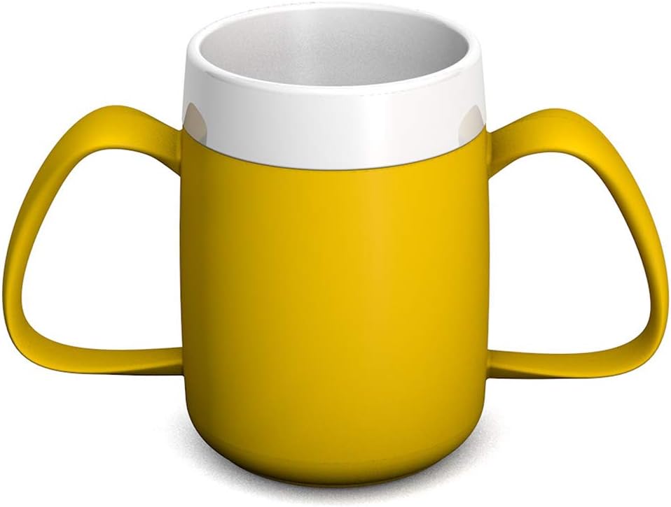 Ornamin Two Handled Mug with Internal Cone 140 ml Yellow with Spouted Lid with Small Opening (Model 815 + 806) - Image 5