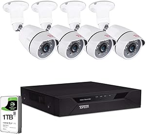 [Upgraded] Tonton 8CH Full HD 1080P Home Security Camera System Outdoor,Surveillance Video DVR with 1TB HDD and 4PCS 2MP 1920TVL Waterproof CCTV Bullet Camera,Easy Remote Access,Free App&Email Alerts