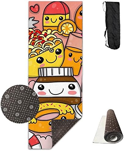 Cute Colorful Doodle Fast Food Exercise Yoga Mat For Pilates, Fitness ,Workout , Bikram, Pilates,Barre, Sweaty Practice ,Includes Mat Bag