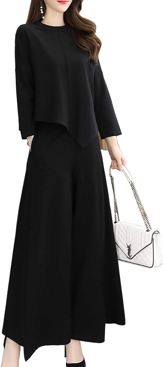 Amazon パンツスーツ レディース セットアップ フォーマル ワイドパンツ レディースファッション ロングパンツ 長袖 2点セット 秋冬 春 通勤 パンツスーツ 通販