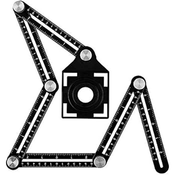 MINGPINHUIUS Universal Angle Ruler with Tile Positioning Aperture, Aluminum Alloy Multi Angle Measuring Ruler Template Tool for Carpentry, Bricklayer, Craftsmen, Handymen, DIY (6-Sided)