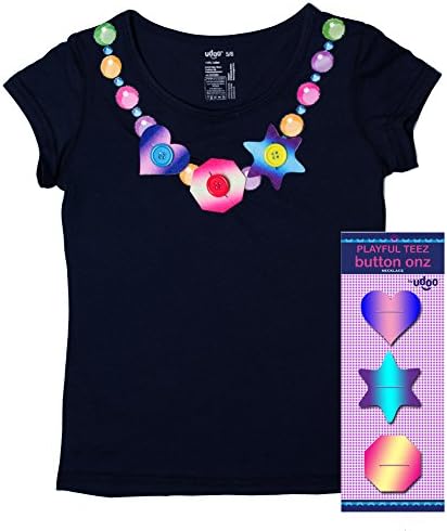 Udoo Planet Little Girls Navy Necklace Buttons Playful T-Shirt 6/6x