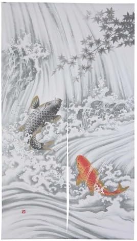 Made in Japan Noren Curtain Tapestry Carp Swimming Up a Waterfall by Narumi Noren