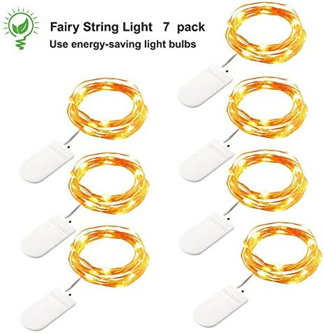 SCOMAS 7PCS Fairy String Lights Battery Operated 6.5 inches 20 LED Firefly Lights Warm Starry String Lamps for Thanksgiving DIY Dinner Home Party Decoration and Crafting