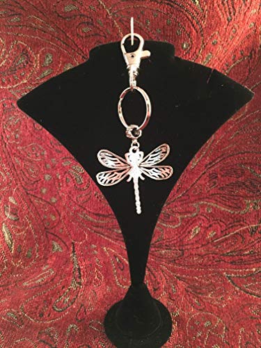 Dragonfly Pendant Key Chain Stunning One of a Kind Dragonfly Abstract Acrylic Pouring/Fluid Art Key Fob Silver Cabochon (8mm) Greens, Red and White #29