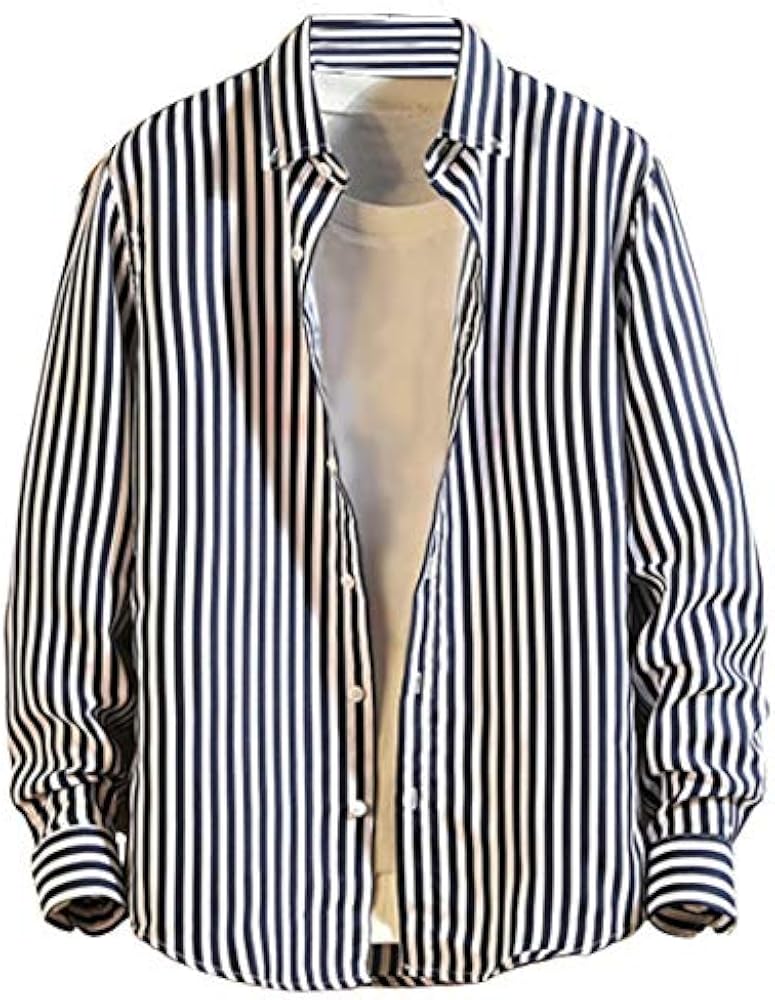 Mua ラッキーチャーム 白 濃紺 S ストライプシャツ メンズ 長袖