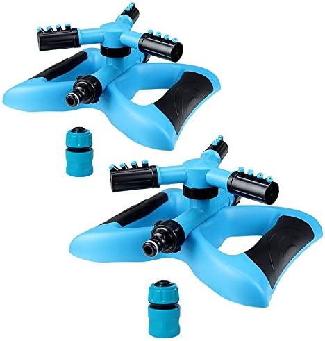 2pack Lawn sprinkler automatic garden sprinkler, 360-degree rotating garden sprinkler head adjustable Rotating Watering System covering 3600 square feet of water spray (blue)