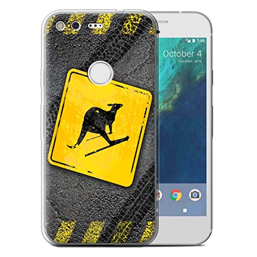 STUFF4 Gel TPU Phone Case / Cover for Google Pixel XL (5.5") / Skiing Kangaroo Design / Funny Road Signs Collection