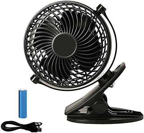 Dreamiracle Battery Operated Clip On Fan, Rechargeable Mini Clip On Desk Fan Small USB Electric Fan for Baby Pram Stroller Car Travel Office Room, Black
